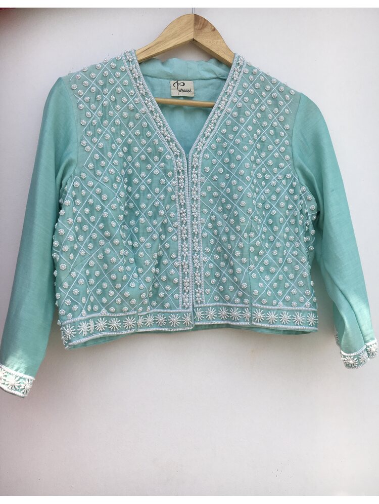 'GOHAR' Sea green Handloom Chanderi Silk Blouse