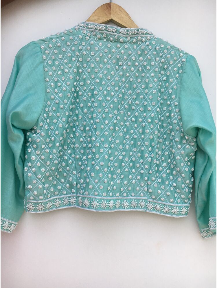 'GOHAR' Sea green Handloom Chanderi Silk Blouse