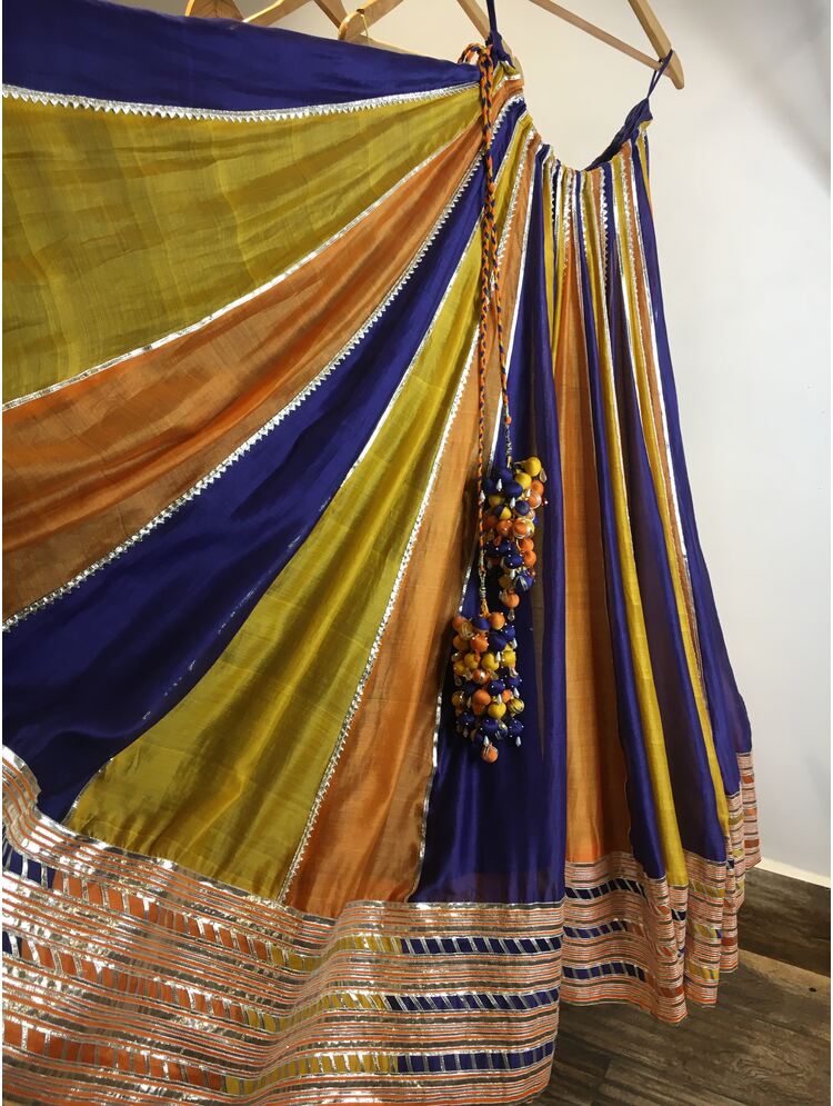 'BIJURIA' Multicolor Handloom Chanderi Silk Kalidar Ghaghra