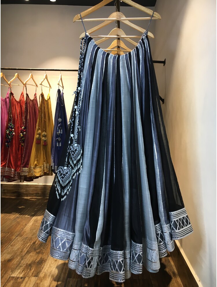 'SYAAHI' Multicolor Handloom Chanderi Silk Kalidar Ghaghra
