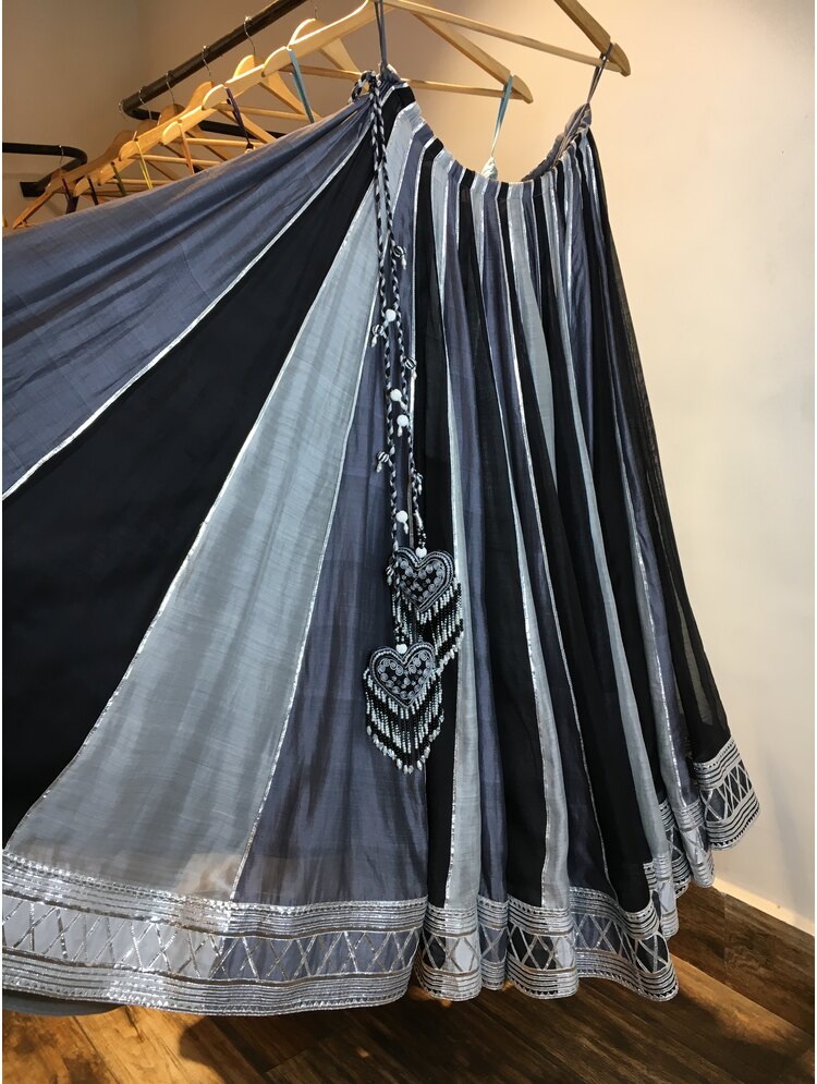 'SYAAHI' Multicolor Handloom Chanderi Silk Kalidar Ghaghra