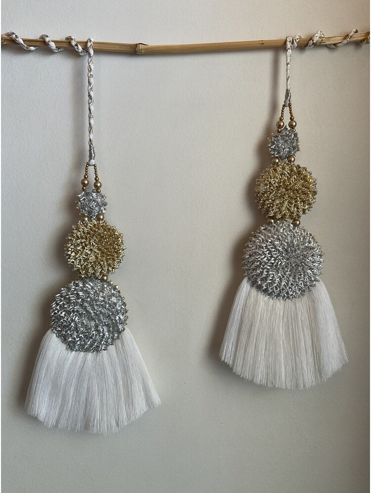 'PANKHUDI' White Hand Crafted Tassels