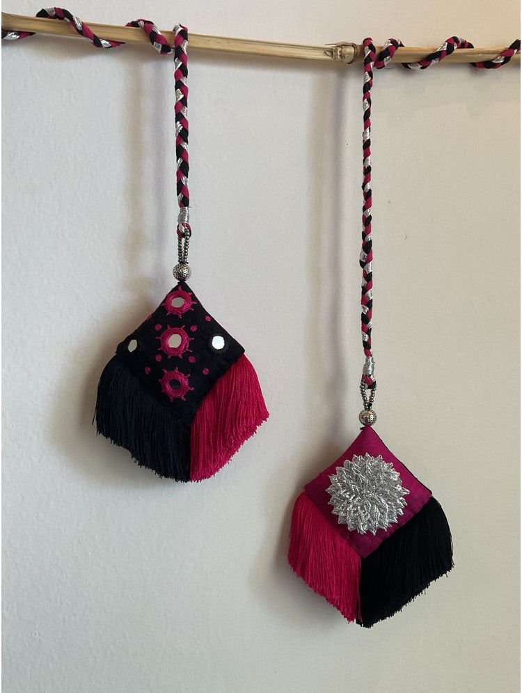 'MADHURIKA' Black & Pink Hand Crafted Tassels