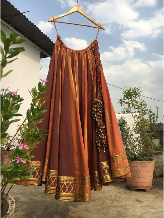 'MAATI' Shades of Brown Mulmul Cotton Kalidar Ghaghra