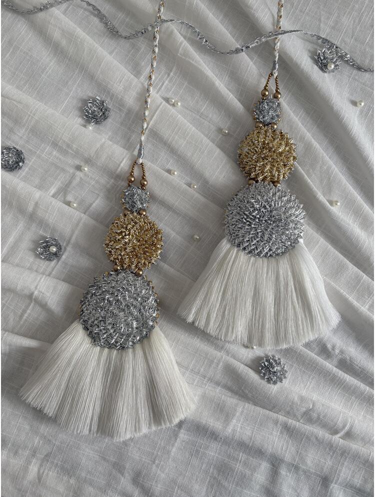'PANKHUDI' White Hand Crafted Tassels