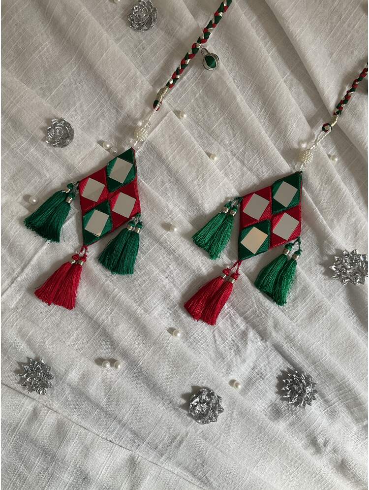 'NAZAAKAT' Red & Green Hand Crafted Tassels
