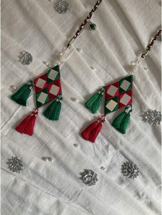 'NAZAAKAT' Red & Green Hand Crafted Tassels