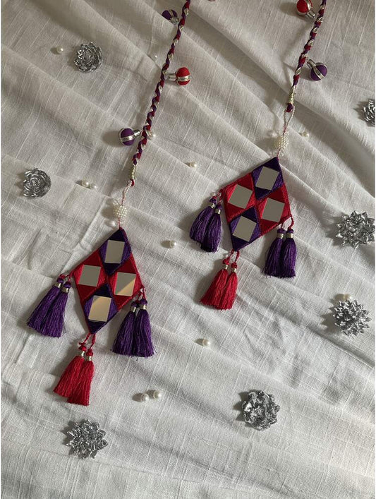 'ROOHANI' Red & Purple Hand Crafted Tassels