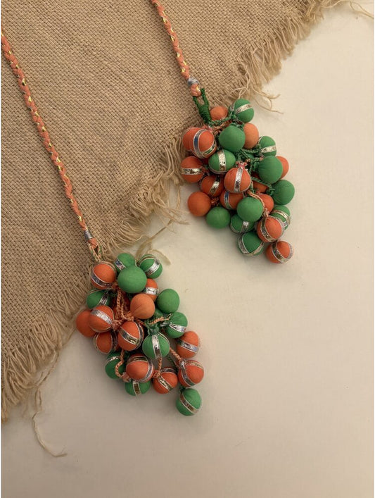 'JASHN' Orange & Green Hand Crafted Tassels
