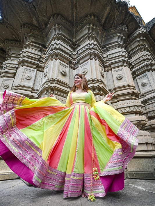 'RAAS LEELA' Multi color Mulmul Cotton Kalidar Ghaghra