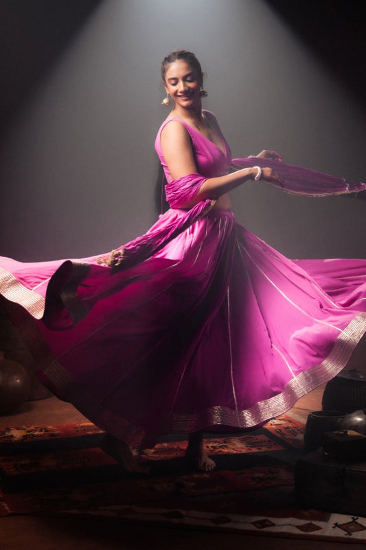 'YAMINI' Purple Mulmul Cotton Kalidar Ghaghra