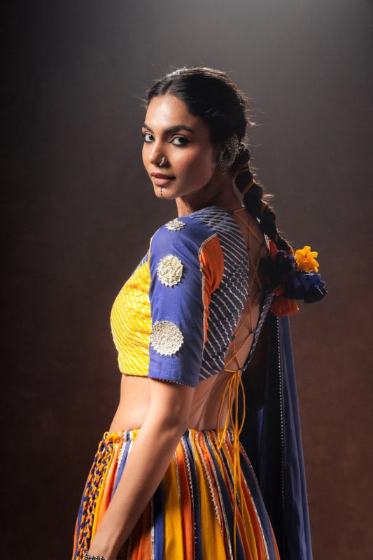 'BIJLI' Multicolor Mulmul Cotton Kalidar Ghaghra