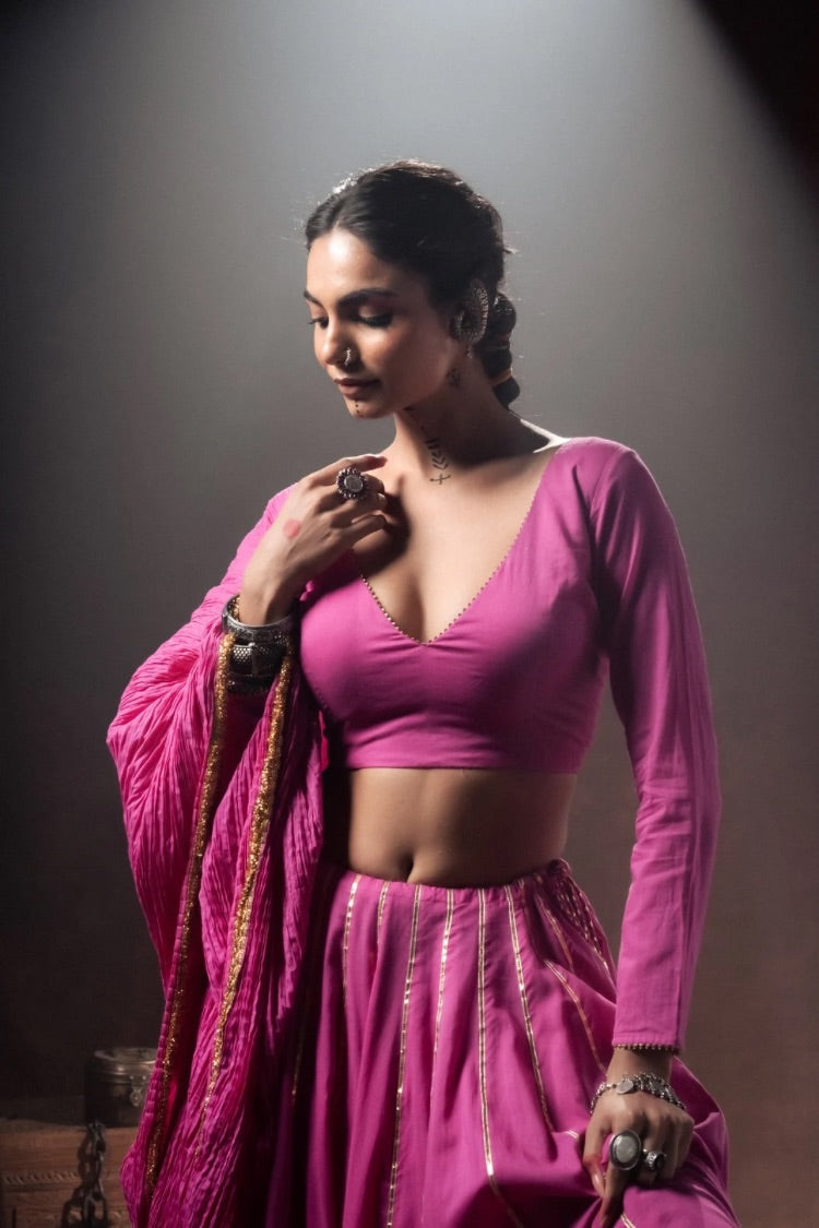 'PAARO' Rani Pink Mulmul Cotton Kalidar Ghaghra