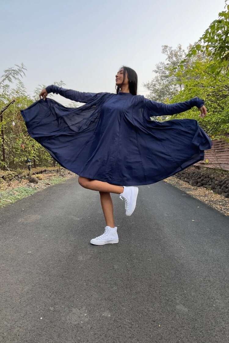 Studio Sample - 'PARINDA' Navy Blue Cotton Mulmul Dress