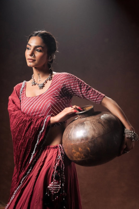 'MANJULIKA' Maroon Mulmul Cotton Kalidar Ghaghra