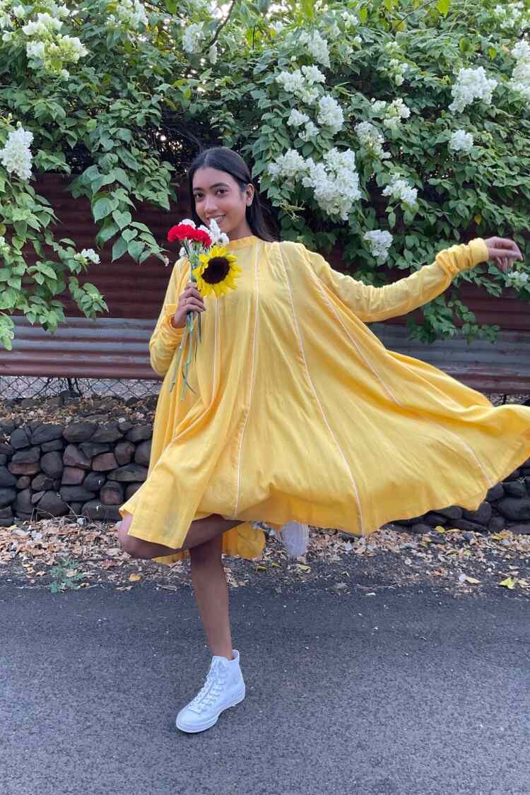Studio Sample - 'PARINDA' Sunshine Yellow Cotton Mulmul Dress