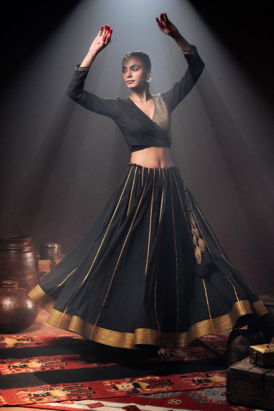 'SUNEHRI KOYAL' Black Mulmul Cotton Kalidar Ghaghra