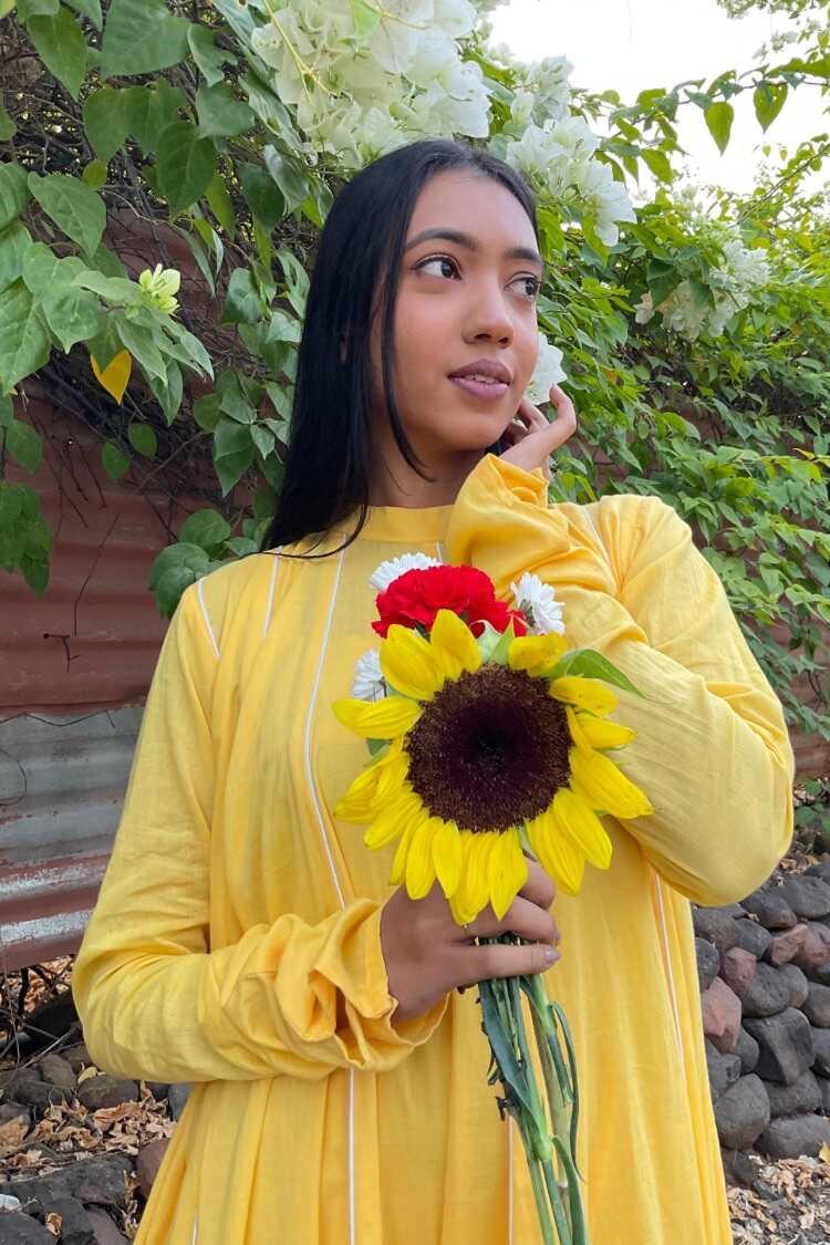 'PARINDA' Sunshine Yellow Cotton Mulmul Dress