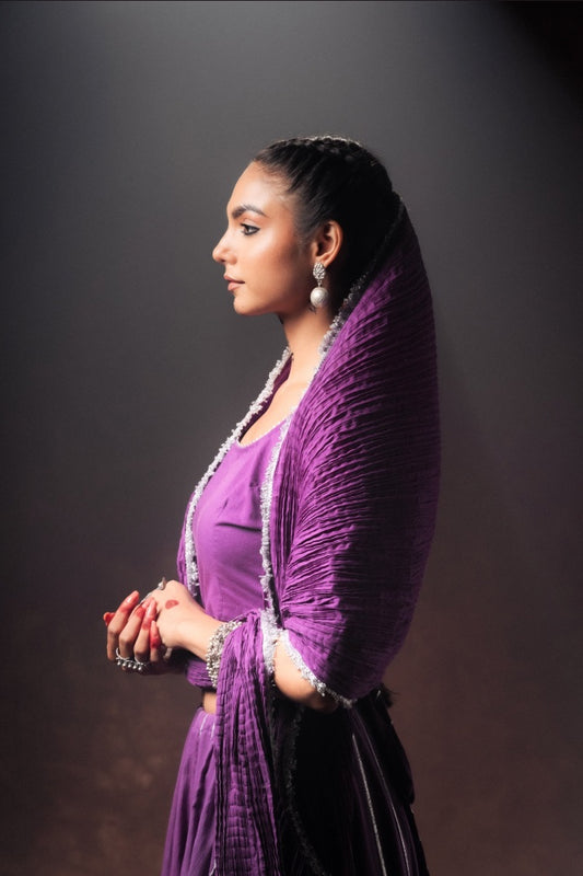 'GULABI JAMUN' Purple Mulmul Cotton Kalidar Ghaghra