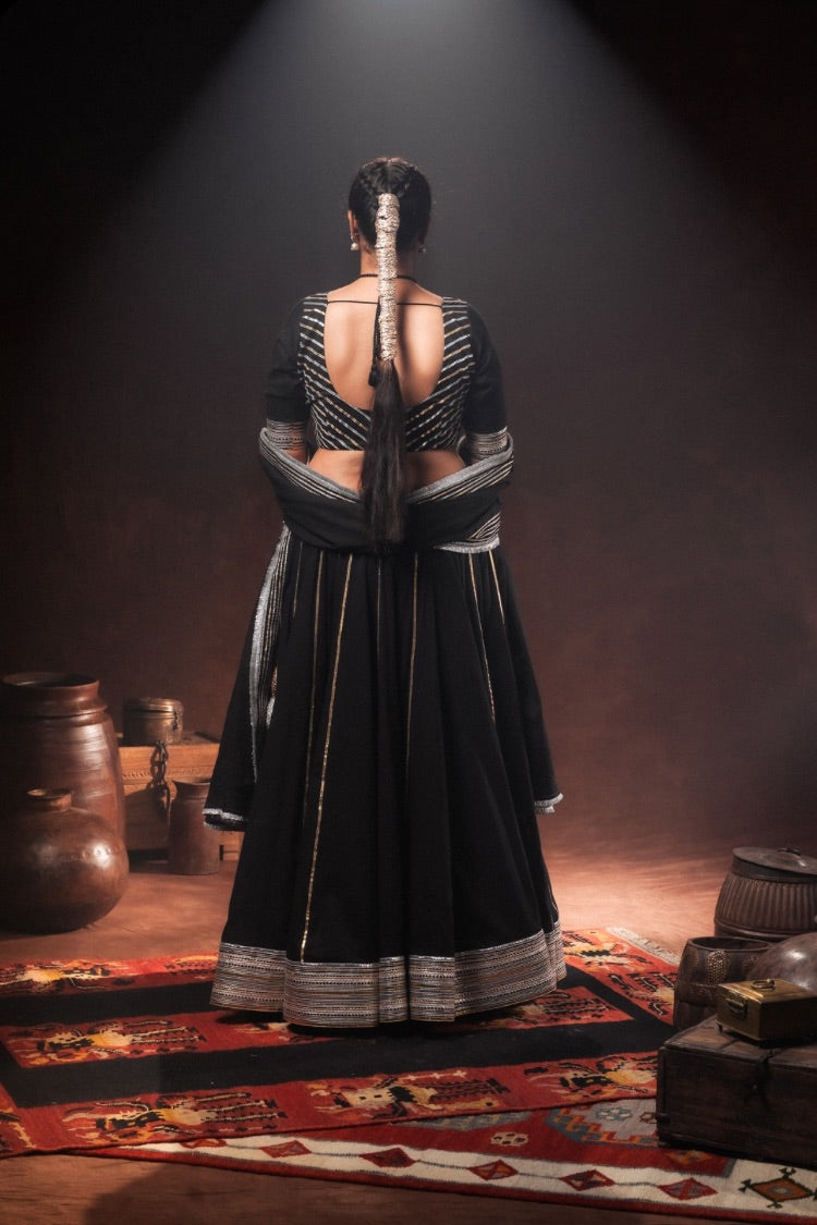 Studio Sample - 'ZOHRA' Black Mulmul Cotton Kalidar Ghaghra