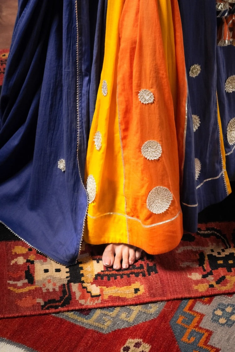 'BIJLI' Multicolor Mulmul Cotton Kalidar Ghaghra