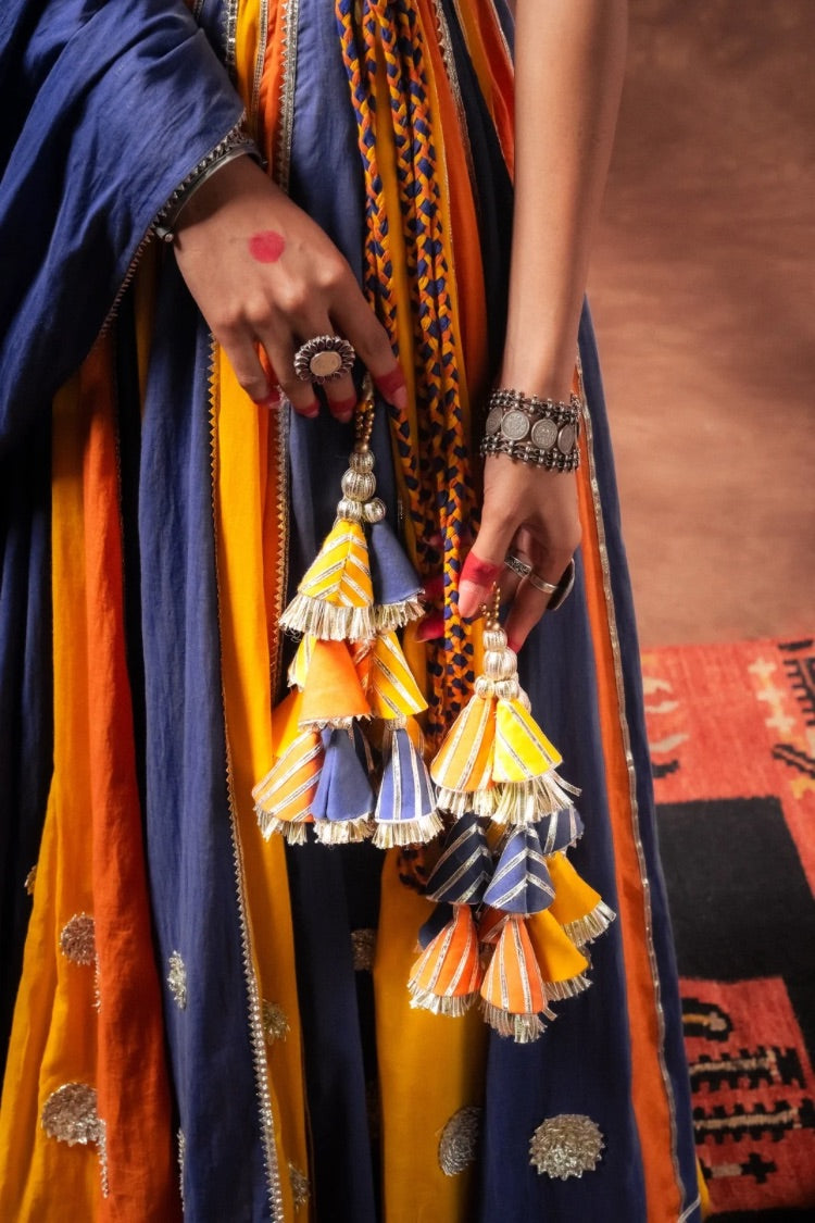 'BIJLI' Multicolor Mulmul Cotton Kalidar Ghaghra (Set Of 3)