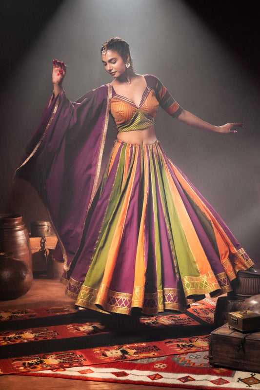 'RANGOLI' Multicolor Mulmul Cotton Kalidar Ghaghra
