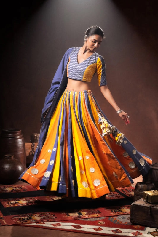 'BIJLI' Multicolor Mulmul Cotton Kalidar Ghaghra