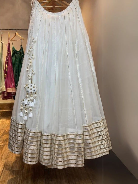 'JUGNU' White Handloom Chanderi Silk Kalidar Ghaghra