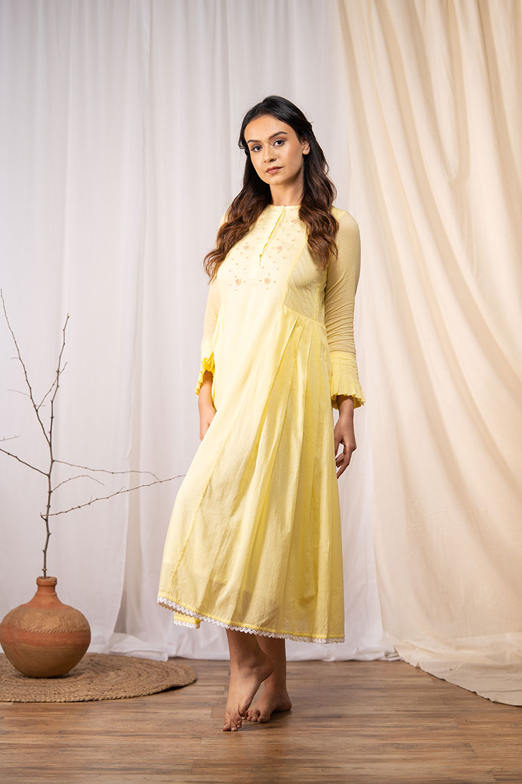 'ETERNAL SUNSHINE' Pastel Yellow Mulmul Cotton Dress