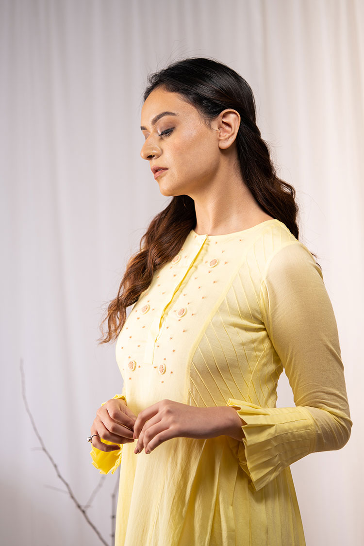 'ETERNAL SUNSHINE' Pastel Yellow Mulmul Cotton Dress