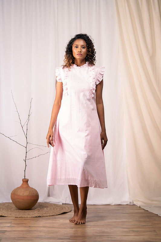 Studio Sample - 'SUNBEAM' Baby Pink Mulmul Cotton Dress