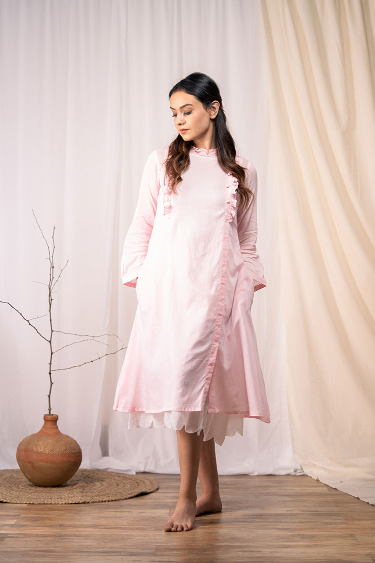 Studio Sample - 'OCEAN PEARL' Baby Pink Mulmul Cotton Dress