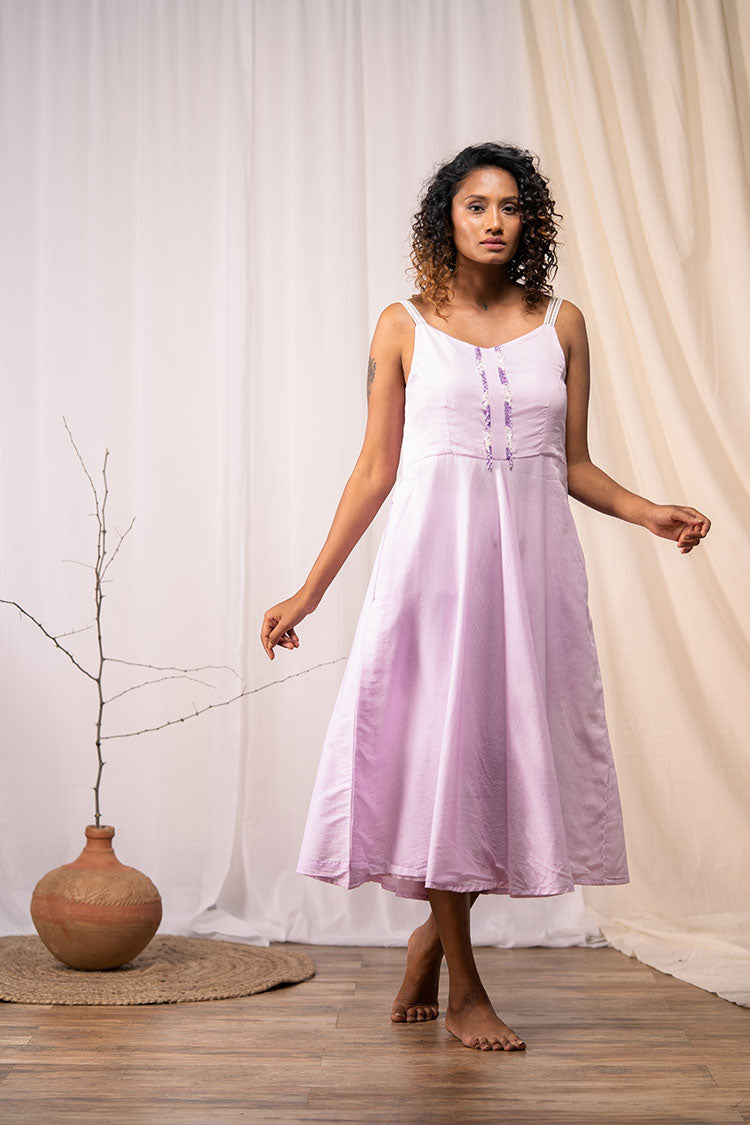 'BUDDING BEAUTY' Lavendar Mulmul Cotton Dress