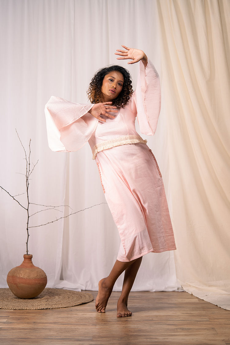 Studio Sample - 'HAPPY GO LUCKY' Blush Pink Mulmul Cotton Dress