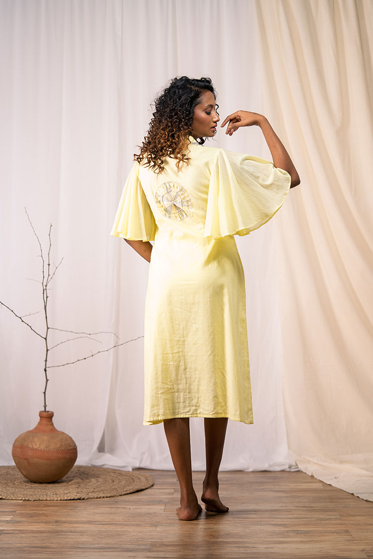 'A BLOOMING FLOWER' Pastel Yellow Mulmul Cotton Dress