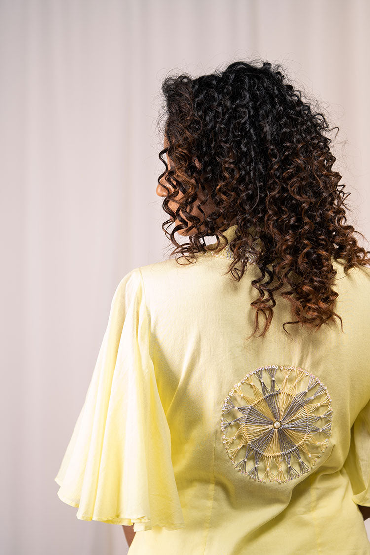 'A BLOOMING FLOWER' Pastel Yellow Mulmul Cotton Dress