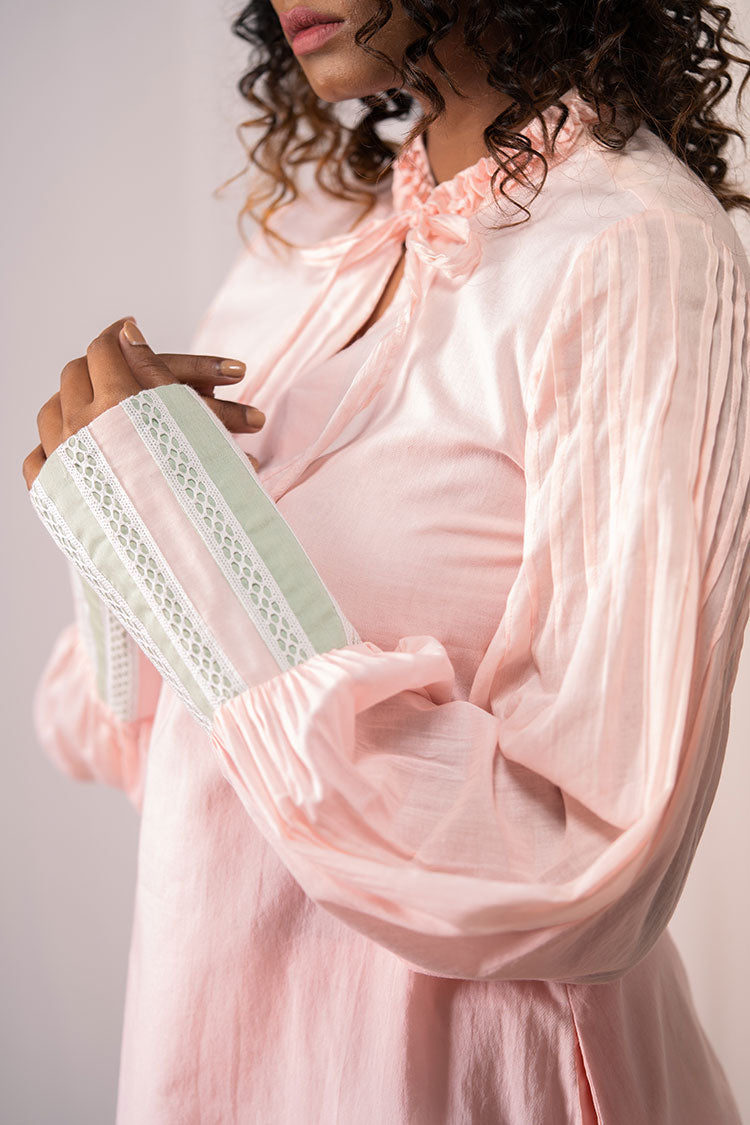 Studio Sample - 'HUMMING BIRD' Blush Pink Mulmul Cotton Dress
