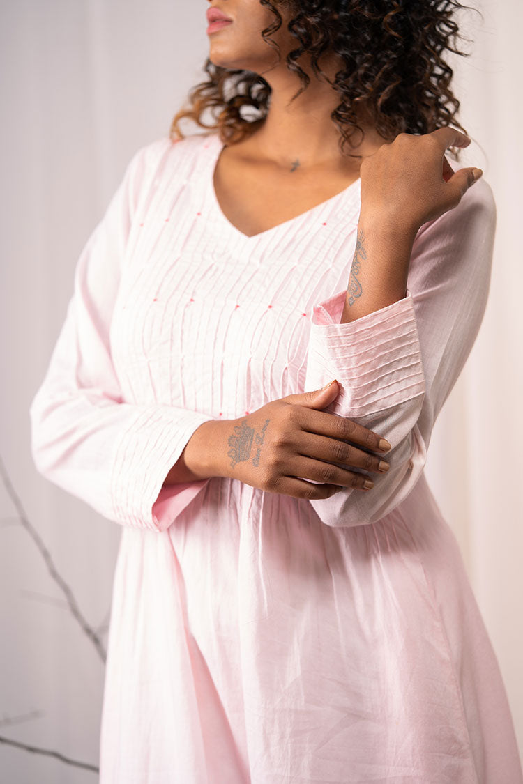 Studio Sample - 'BLUSHING BEAUTY' Baby Pink Mulmul Cotton Dress
