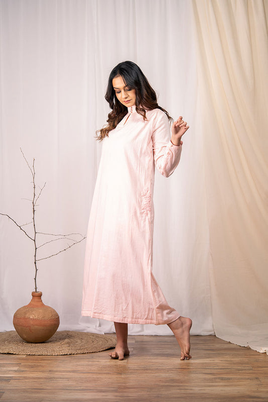 Studio Sample - 'SHY BLOOMS' Blush Pink Mulmul Cotton Dress