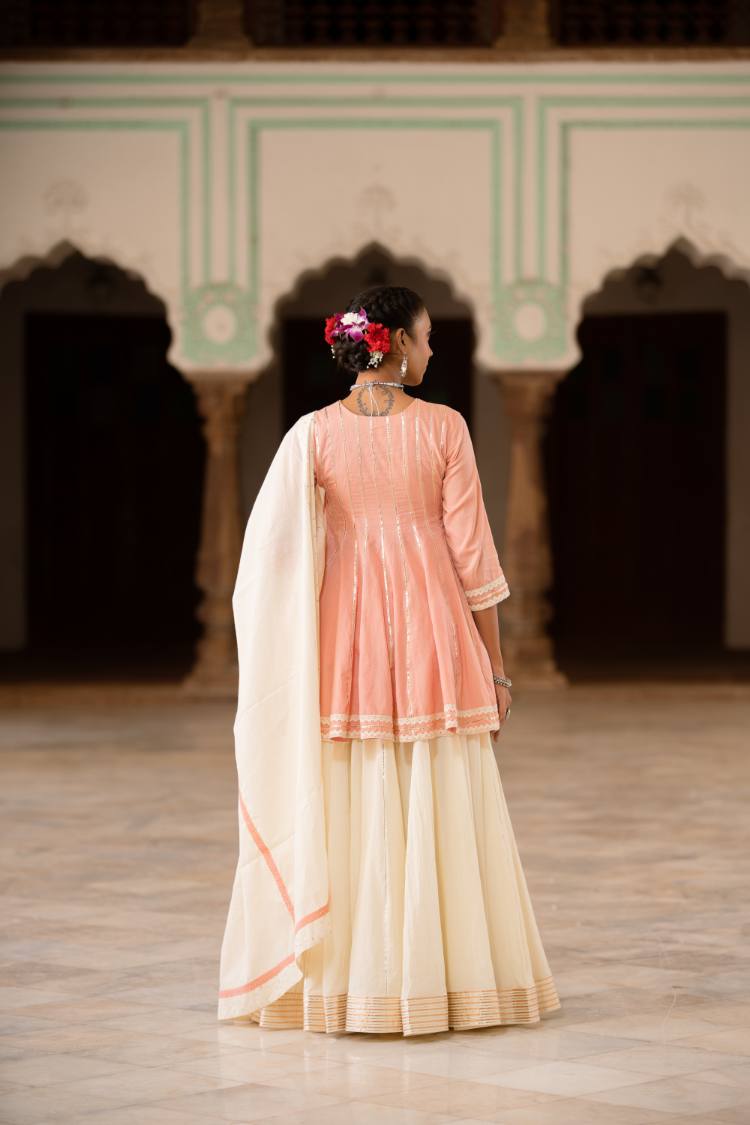 CHANDNI Cream Mulmul Cotton Kalidar Ghaghra