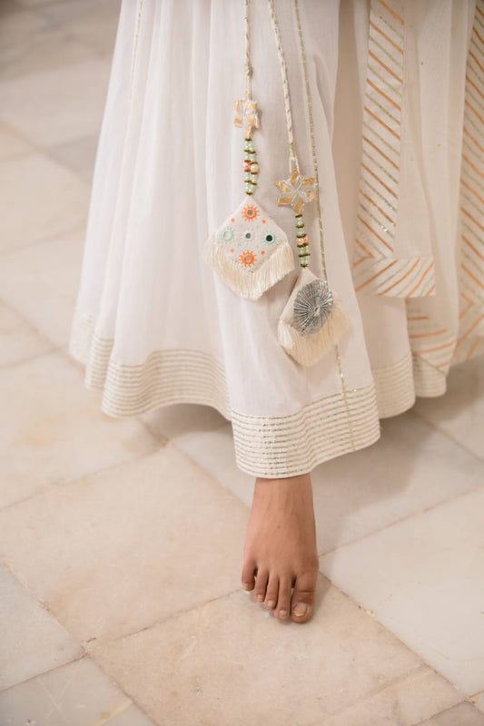 CHANDNI White Mulmul Cotton Kalidar Ghaghra