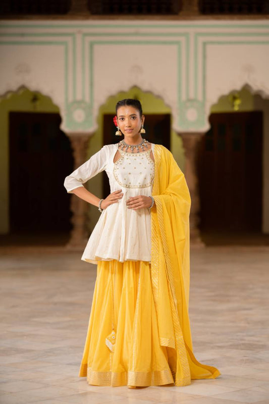 'CHANDNI' Sunshine Mulmul Cotton Kalidar Ghaghra (Set Of 3)