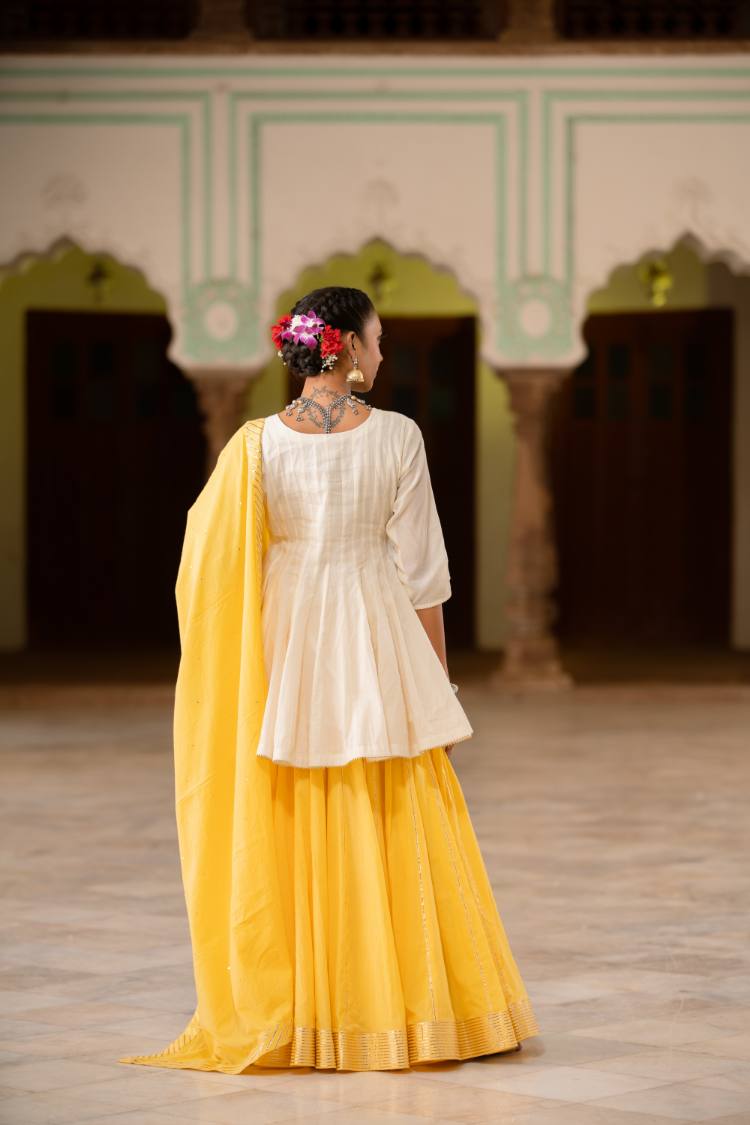 'BOOND' Cream Mulmul Cotton Kalidar Choga