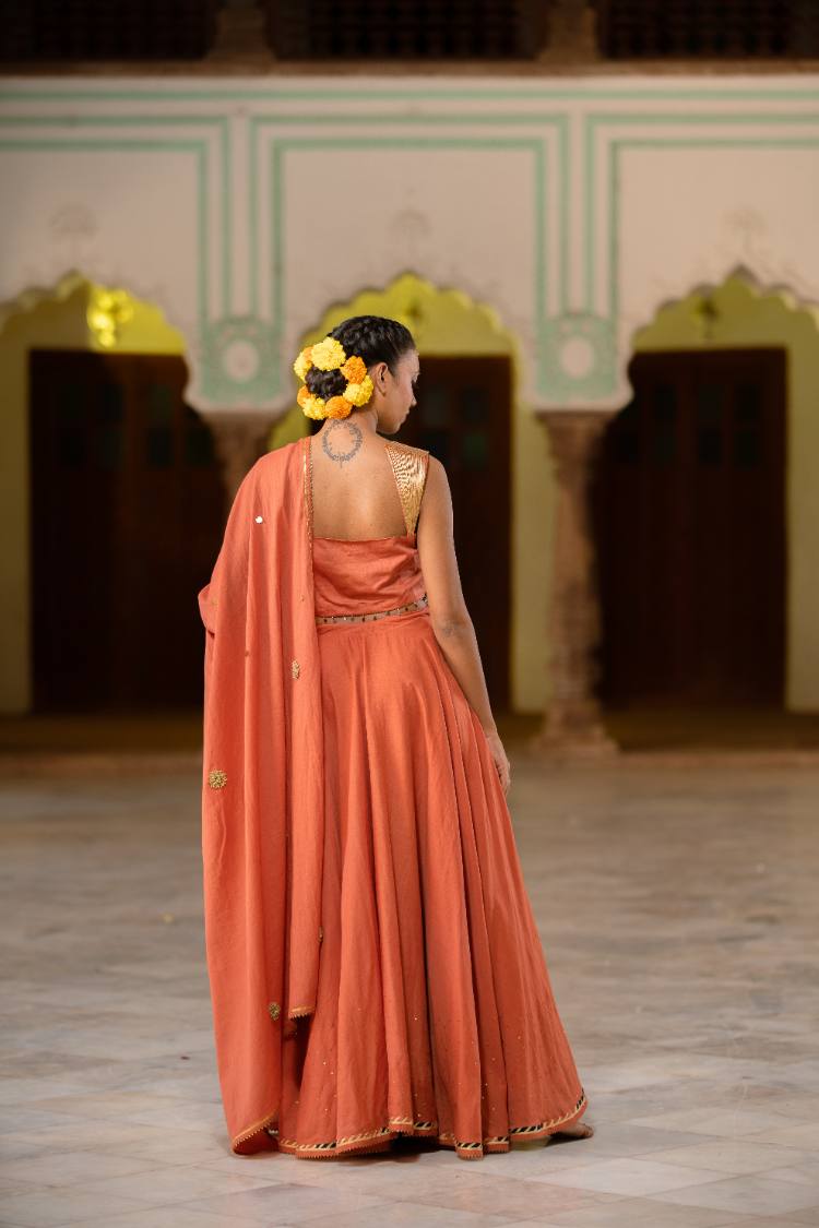 'DILAGI' Rust Cotton Silk Blouse