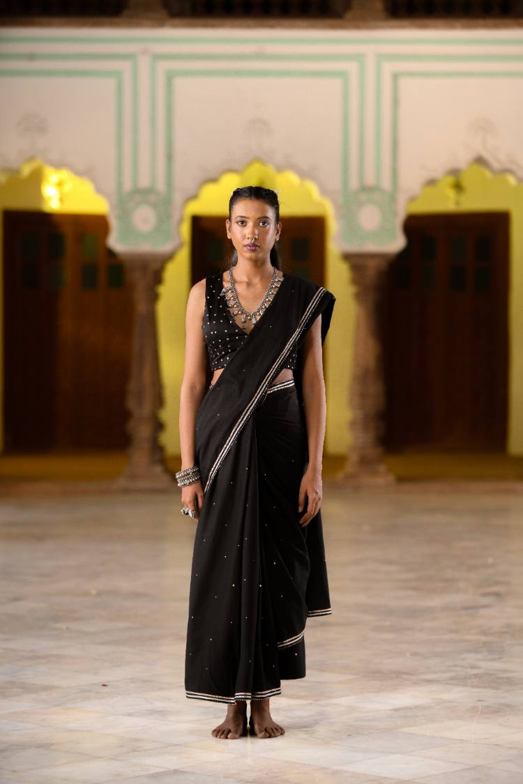 'MEHWISH' Black Cotton Silk Blouse