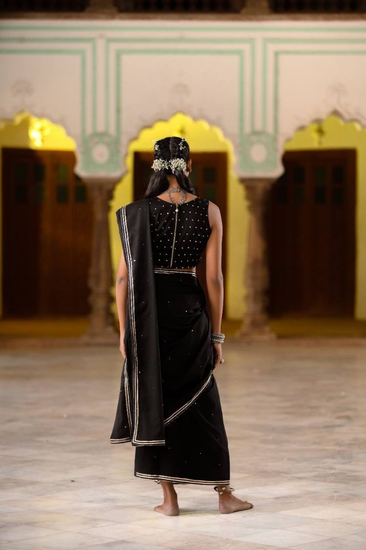 'MEHWISH' Black Cotton Silk Blouse