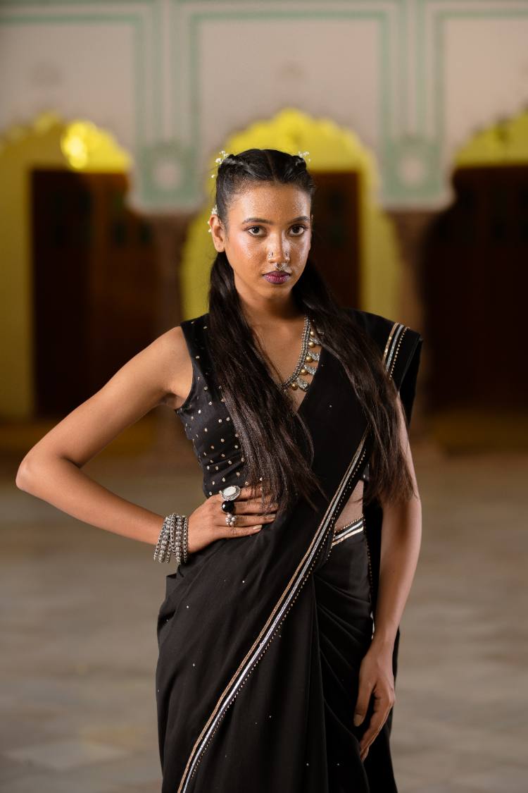 'MEHWISH' Black Cotton Silk Blouse