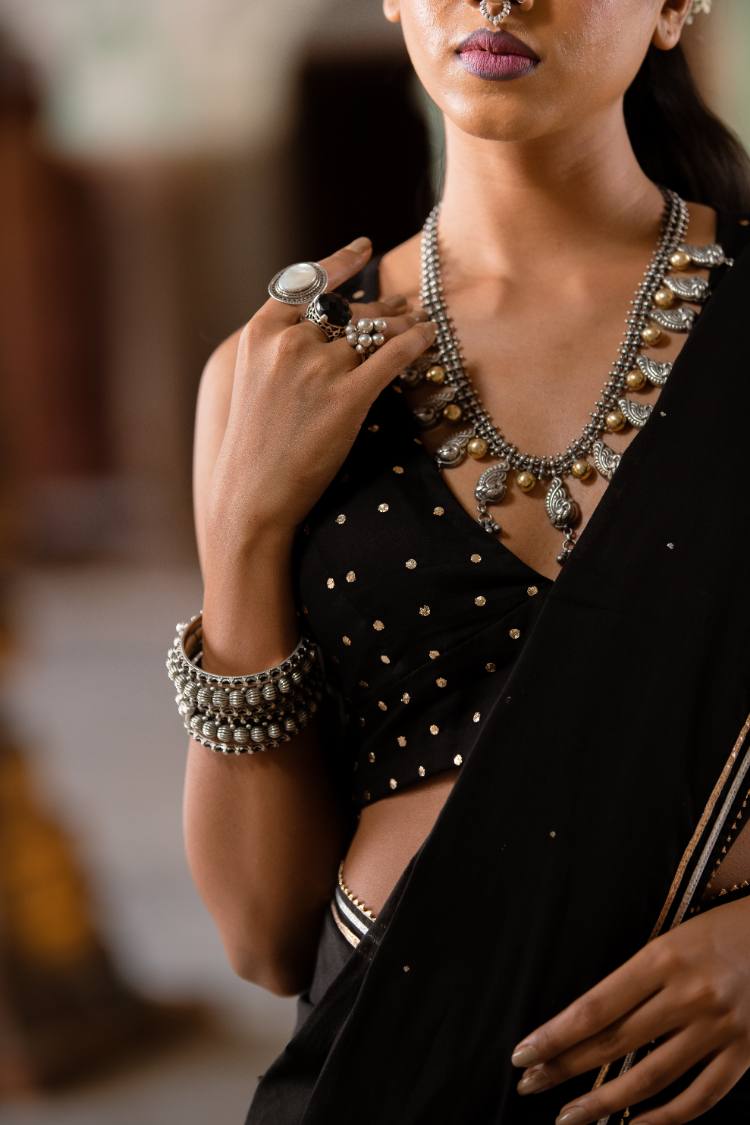 'MEHWISH' Black Cotton Silk Blouse
