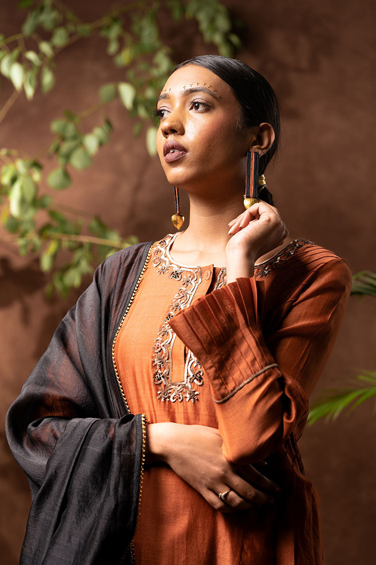 'NAWABI' Handloom Chanderi Silk Hand Embroidered Kurta, Pant & Dupatta Set